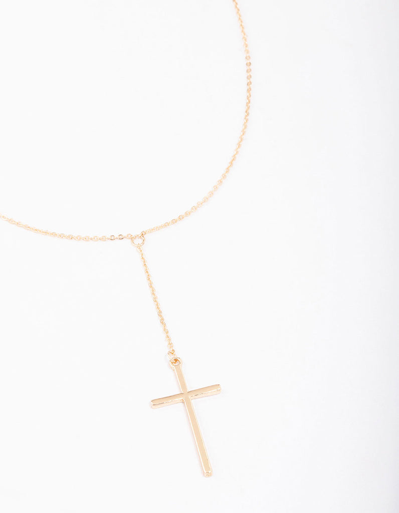 Gold Y-Shape Cross Necklace