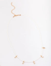 Gold Pearl Baguette Droplet Necklace - link has visual effect only