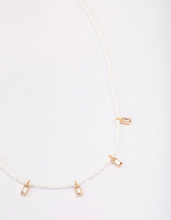 Gold Pearl Baguette Droplet Necklace