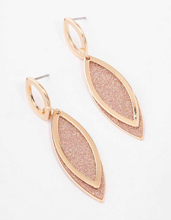 Brown Glitter Paper Leaf Drop Earrings