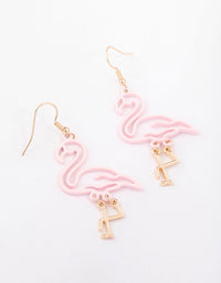Gold Pink Cut Out Flamingo Drop Earrings - link has visual effect only