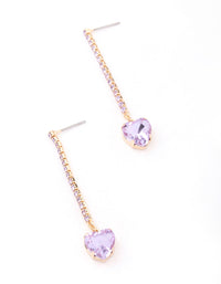 Purple Diamante Heart Cup Chain Drop Earrings - link has visual effect only