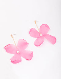 Pink Diamante & Pearl Fabric Flower Drop Earrings - link has visual effect only