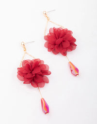 Red Fabric & Beaded Flower Drop Earrings - link has visual effect only