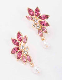 Gold & Pink Diamante Marquise Pearl Stud Earrings - link has visual effect only