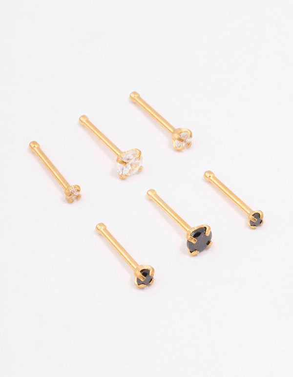 Gold Plated Surgical Steel Graduating Nose Stud 6-Pack