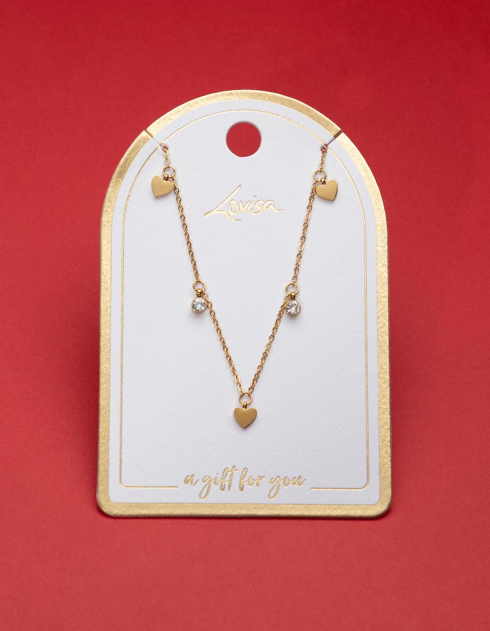 Waterproof Gold Plated Stainless Steel Diamante & Heart Necklace