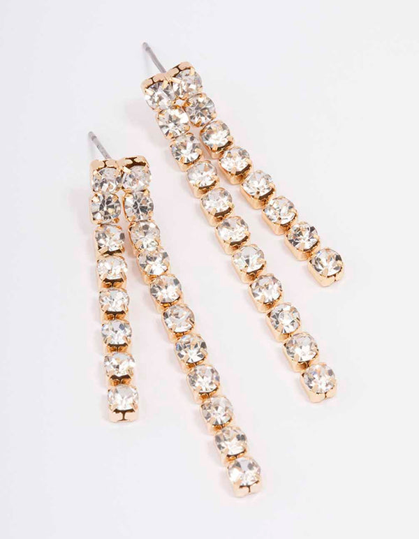Gold Round Double Cupchain Drop Earrings