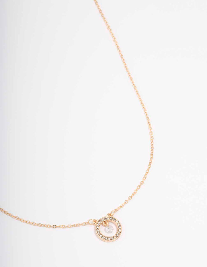 Gold Floating Diamante Circle Necklace
