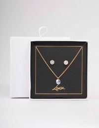 Gold Floating Cubic Zirconia Drop Jewellery Set - link has visual effect only