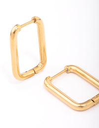 Gold Plated Stainless Steel Small Rectangular Hoop Earrings - link has visual effect only