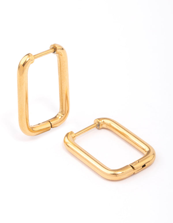 Gold Plated Stainless Steel Small Rectangular Hoop Earrings