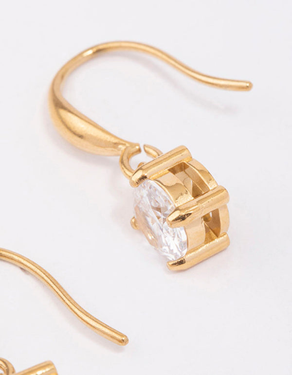 Waterproof Gold Plated Stainless Steel Cubic Zirconia Solitaire French Hook Earrings