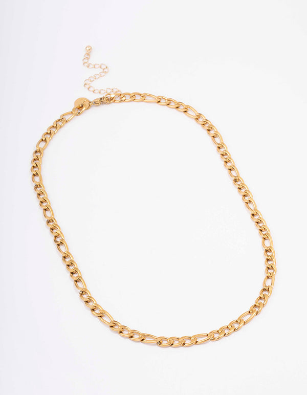 Waterproof Gold Plated Stainless Steel Chunky Figaro Necklace