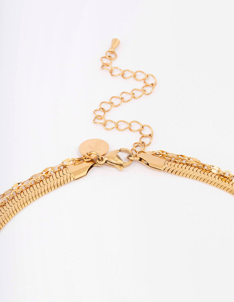 Gold Plated Stainless Steel Multi Chain Cross Layered Necklace
