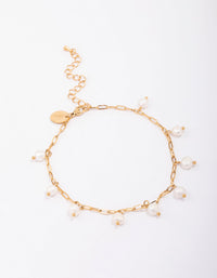 Gold Plated Stainless Steel Station Freshwater Pearl Drop Anklet - link has visual effect only