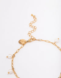 Gold Plated Stainless Steel Station Freshwater Pearl Drop Anklet - link has visual effect only
