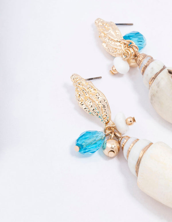 Blue Genuine Shell Beaded Drop Earrings