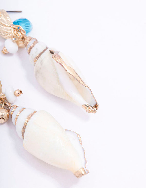 Blue Genuine Shell Beaded Drop Earrings
