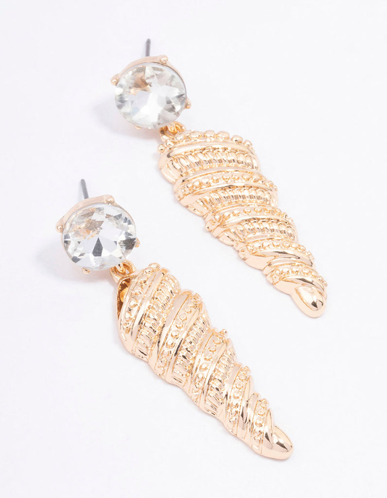 Gold Diamante Shell Drop Earrings