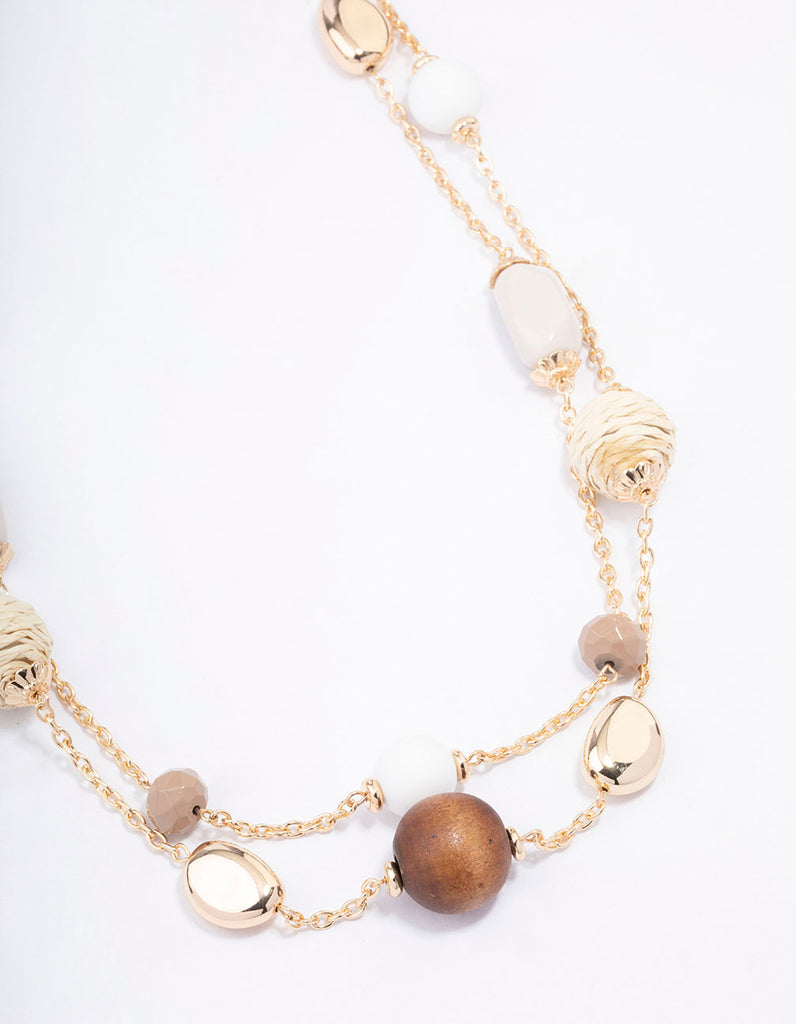 Gold Double Chain Beaded Necklace