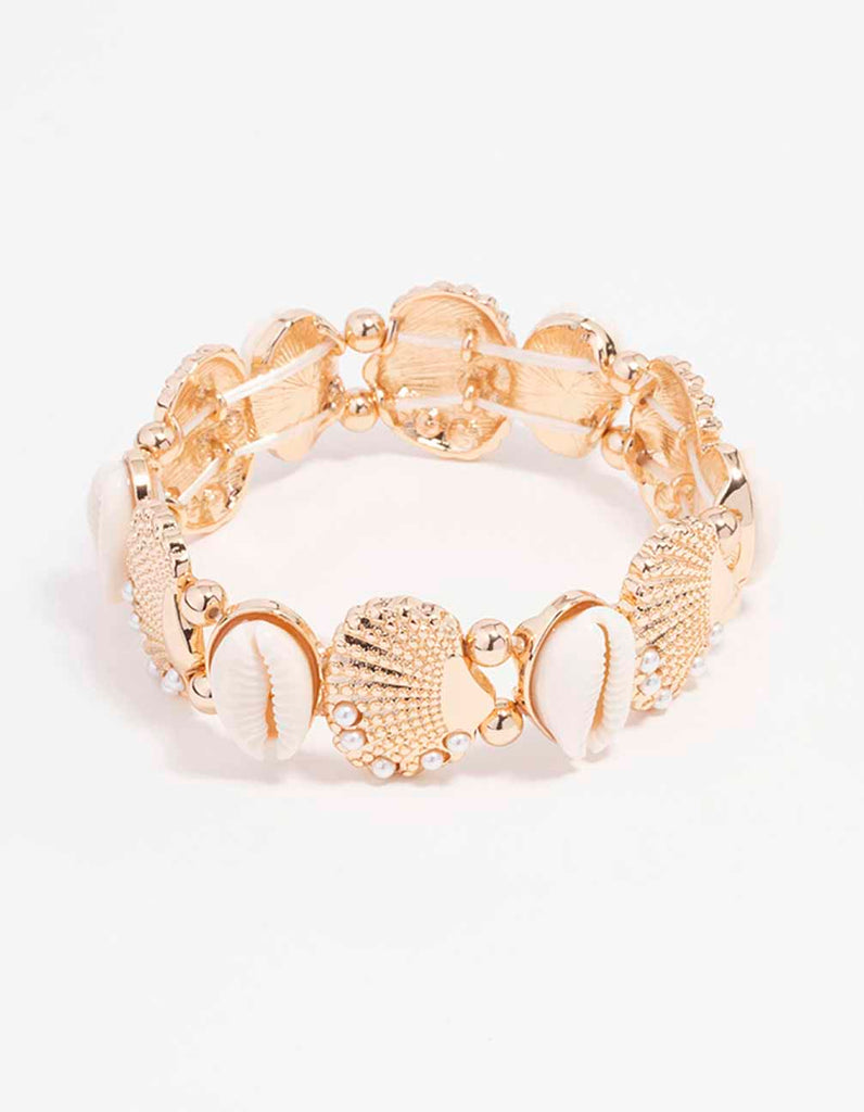 Gold Pearl Shell Stretch Bracelet