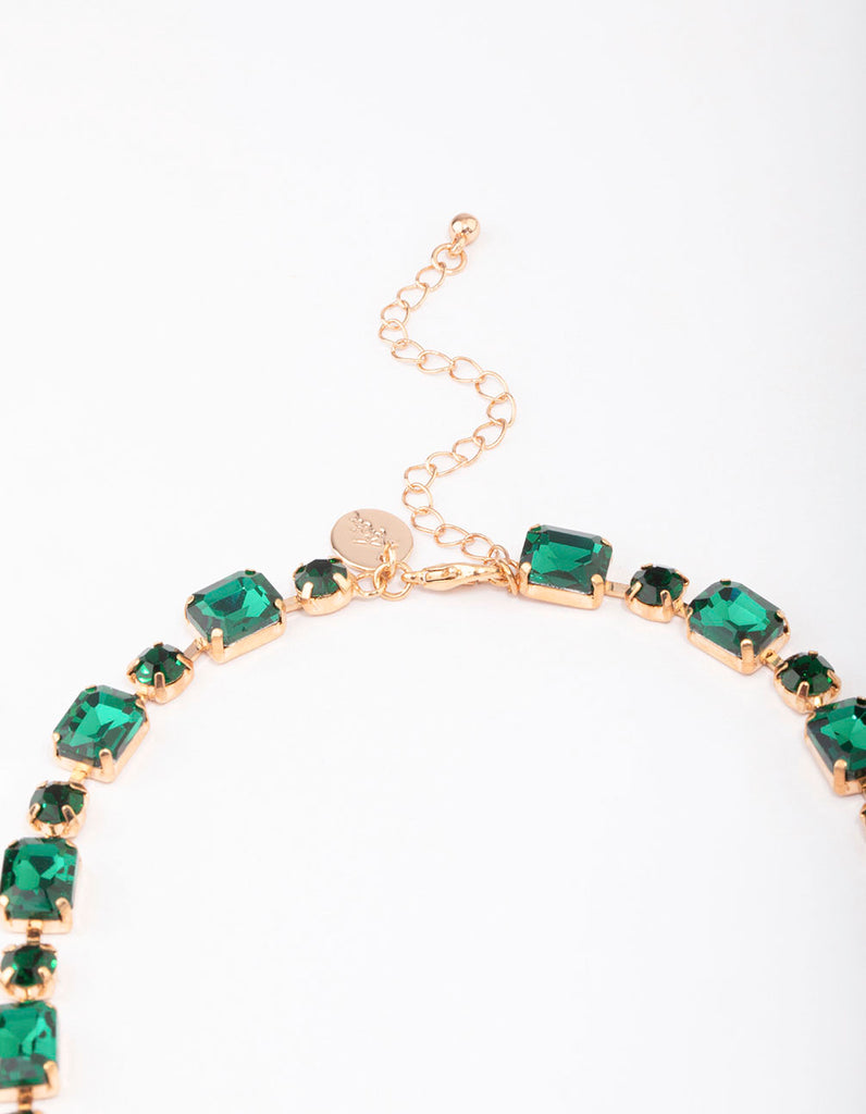 Gold & Green Geometric Statement Necklace