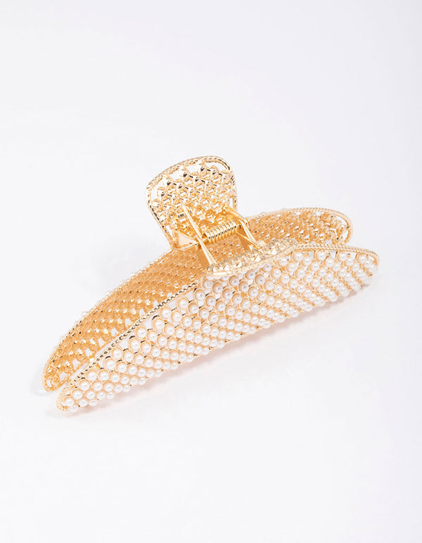 Gold Classic Pearl Hair Claw Clip