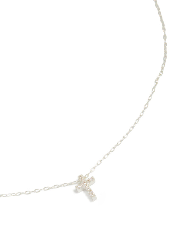 Sterling Silver Cubic Zirconia Cross Pendant Necklace