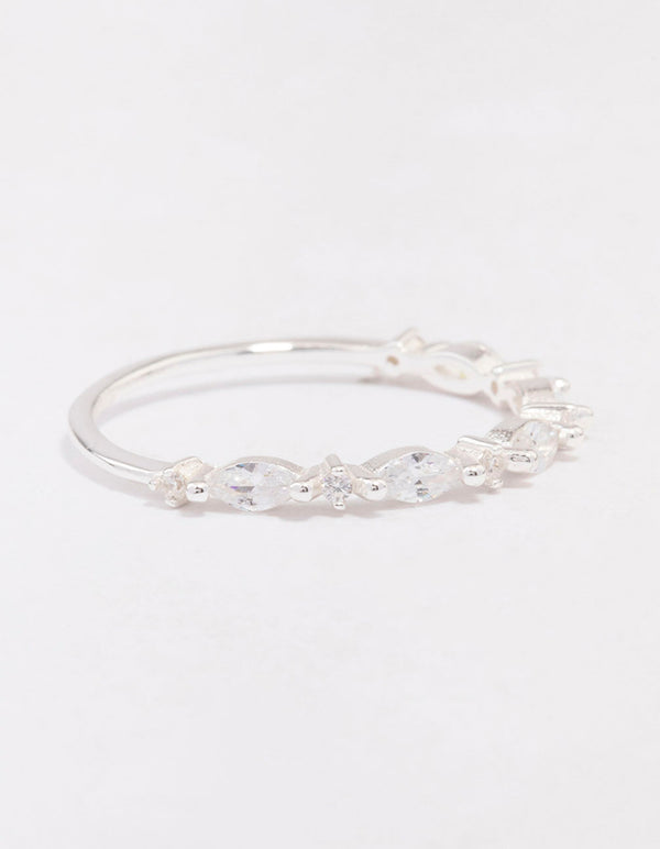Sterling Silver Cubic Zirconia Alternating Marquise Round Ring