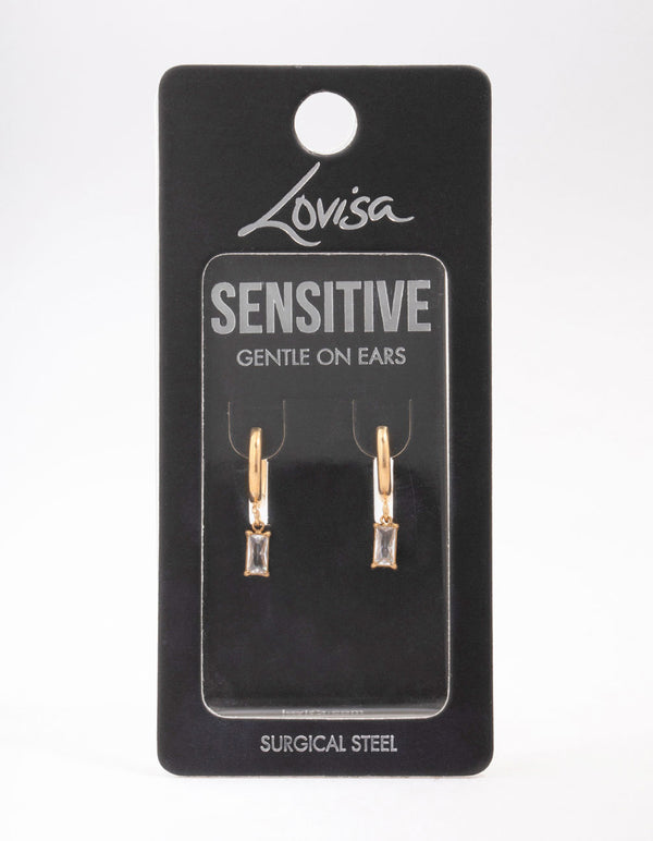 Gold Plated Surgical Steel Square Cubic Zirconia Hoop Earrings