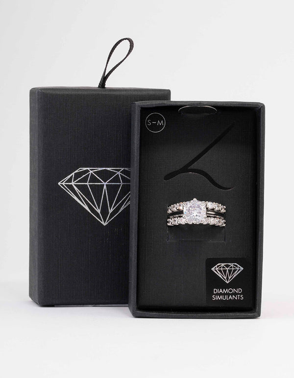 Silver Pave Solitaire Rings 3-Pack