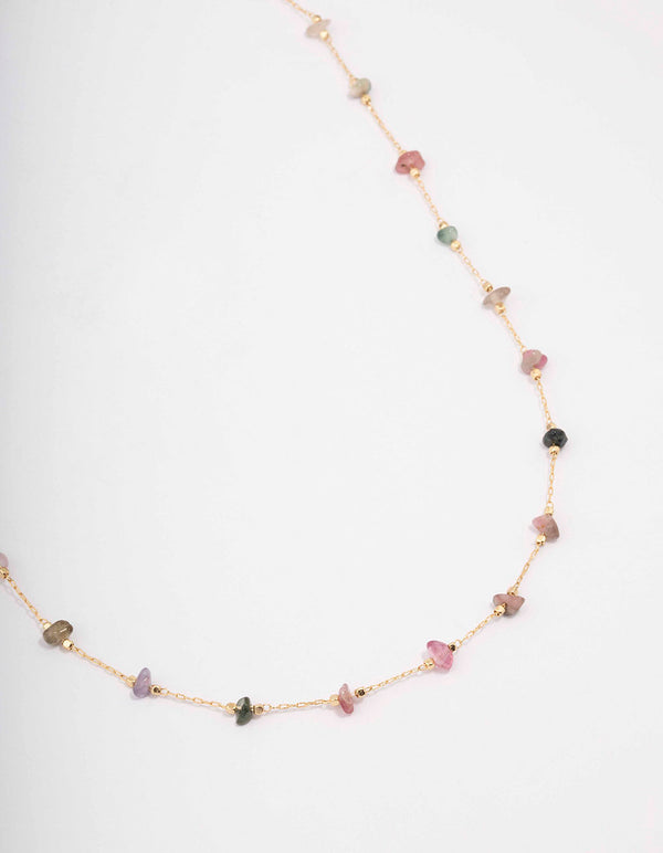Gold Plated Semi Precious Station Necklace