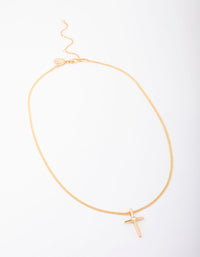 Gold Plated Cubic Zirconia Pointed Cross Pendant Necklace - link has visual effect only