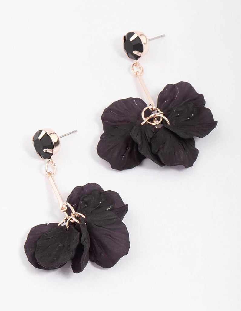 Black & Rose Gold Petal Drop Earrings