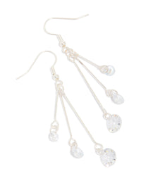 Silver Triple Chain Diamante Drop Earrings - link has visual effect only