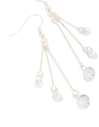 Silver Triple Chain Diamante Drop Earrings - link has visual effect only