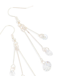 Silver Triple Chain Diamante Drop Earrings - link has visual effect only