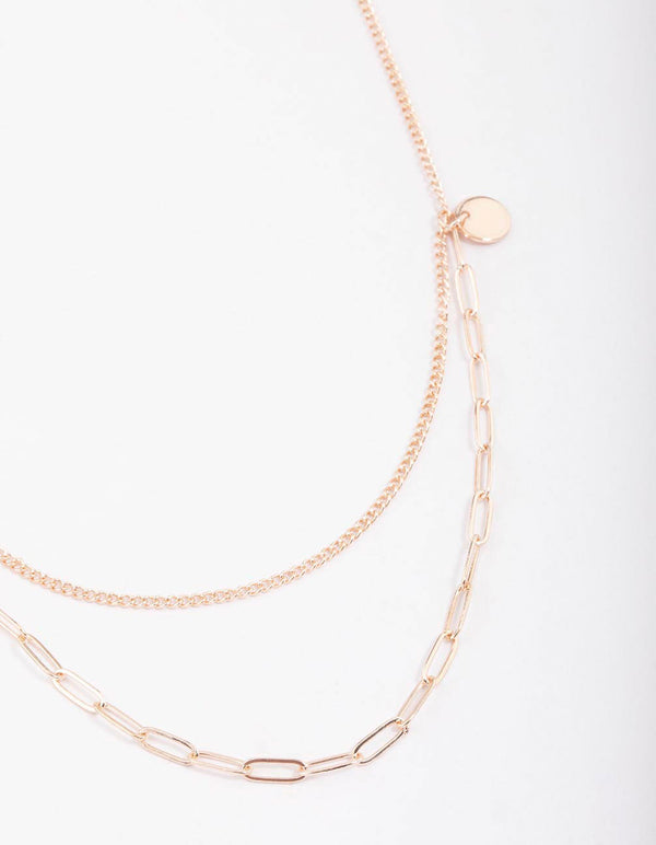Rose Gold Curb & Cable Layered Necklace