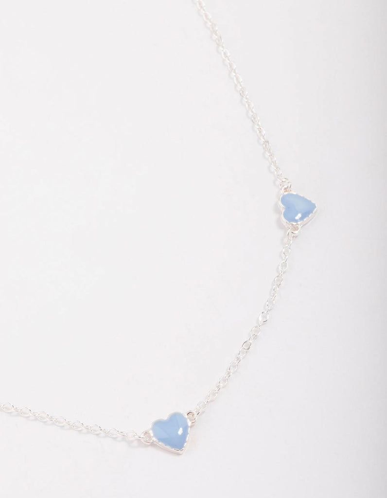 Silver Blue Enamel Heart Chain Necklace