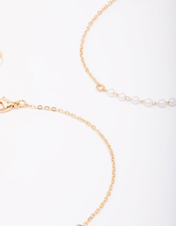 Gold Pearl Station Diamante Bracelet Pack