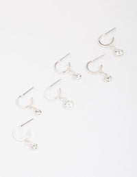 Silver Graduating Diamante Drop Huggie Earring 3-Pack - link has visual effect only