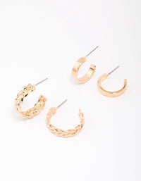 Gold Braided & Ribbed Hoop Earring Pack - link has visual effect only