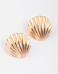 Gold Large Clam Stud Earrings - link has visual effect only