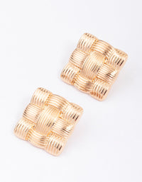 Gold Quilted Square Stud Earrings - link has visual effect only