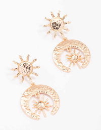 Gold Small Textured Celestial Drop Earrings - link has visual effect only