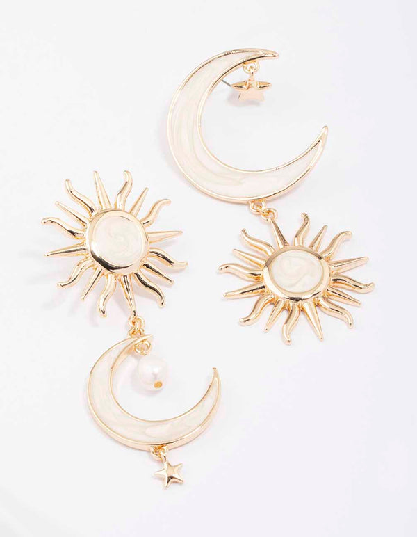 Gold Celestial Marble Drop Earrings