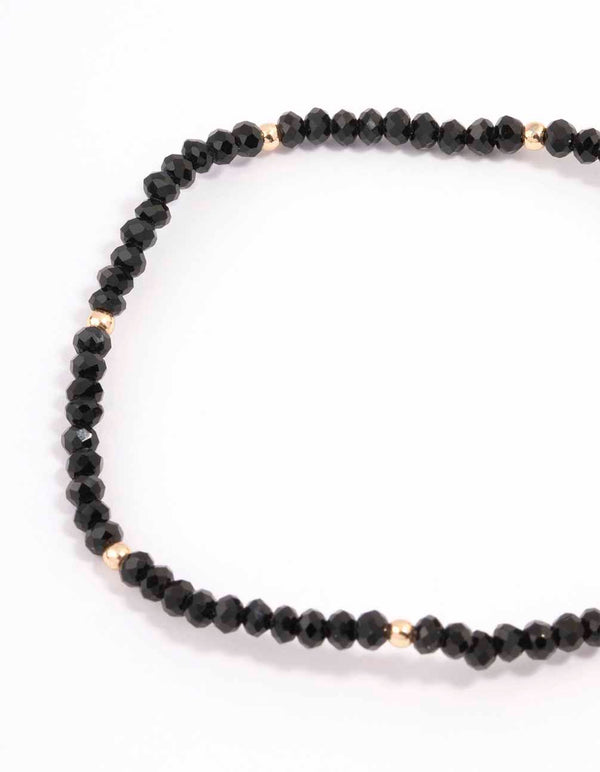 Black Beaded Simple Toggle Heart Charm Bracelet