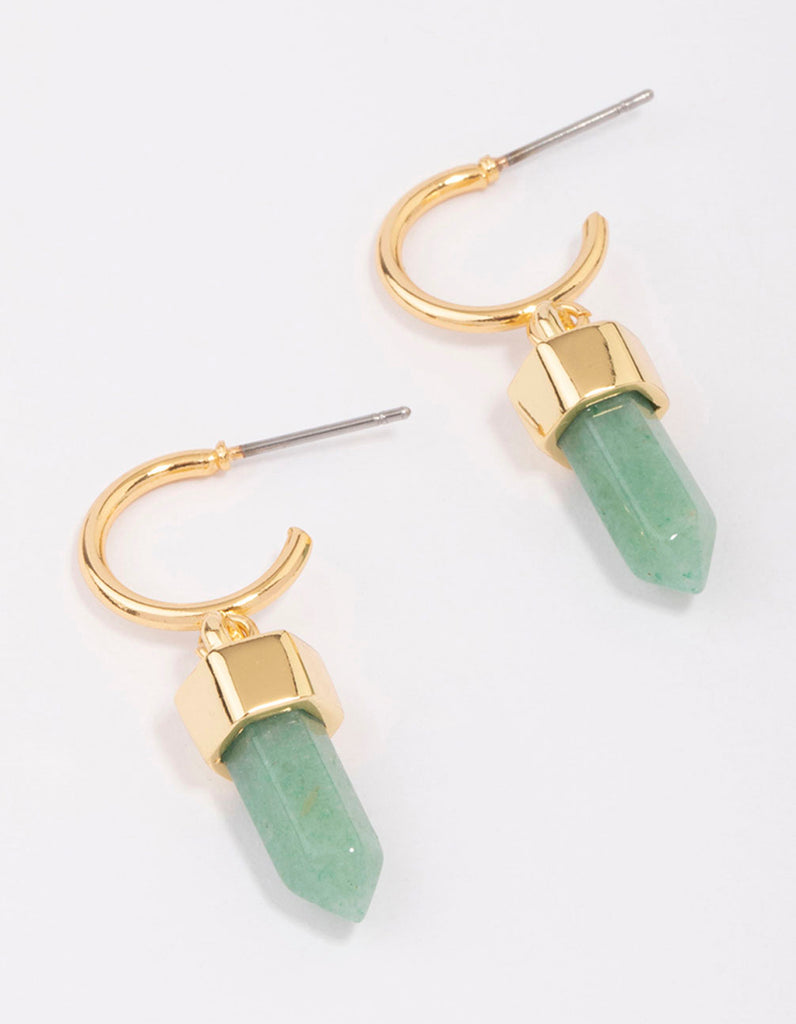 Gold Plated Semi-Precious Green Aventurine Drop Earrings