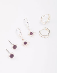 Silver Plated Amethyst Celestial Earring 3-Pack - link has visual effect only